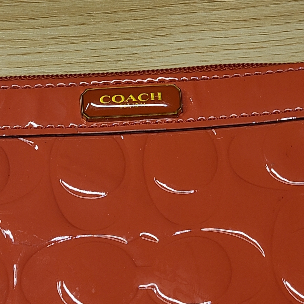 Coach Clutch Quilt Embossed Signature “C” Design Papaya Coral GUC - Picture 5 of 9